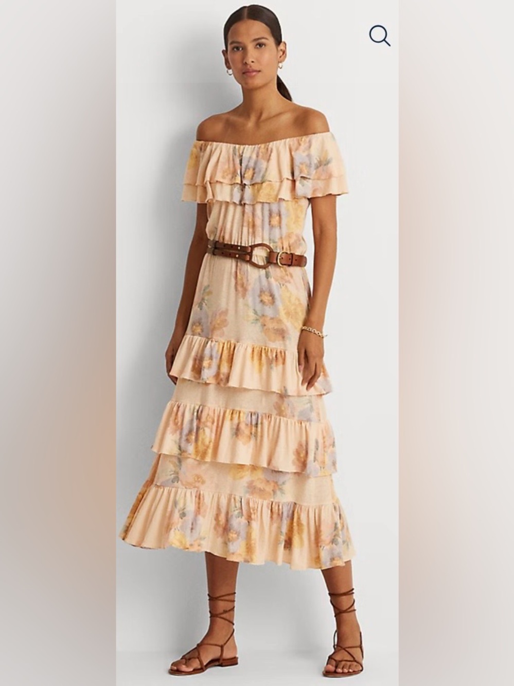 Ralph Lauren Black Label NWT Floral Tiered Off Shoulder Midi Dress Linen Blend L